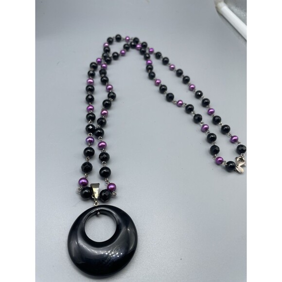 WK Whitney Kelly Sterling Silver Purple Pearl Round & Onyx Bead 35” Necklace - Picture 3 of 3